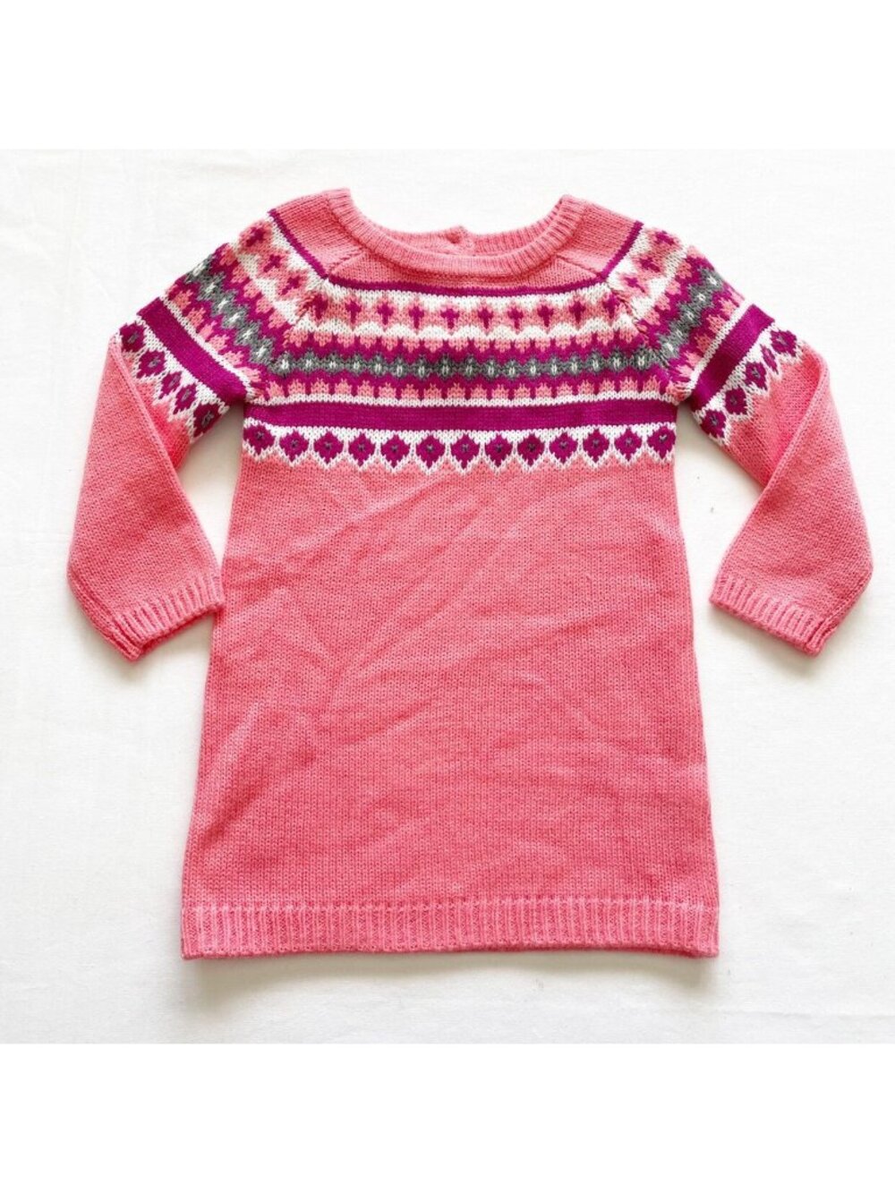 NEW Crazy 8 Girls Pink Fair Isle Knit Sweater Dress 18-24 Months Long Sleeve